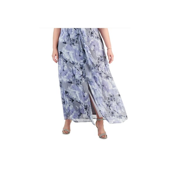 Plus-size 14W Beaded Halter Floral Maxi-length Gown • Metallic Accents - NWT - Picture 4 of 9